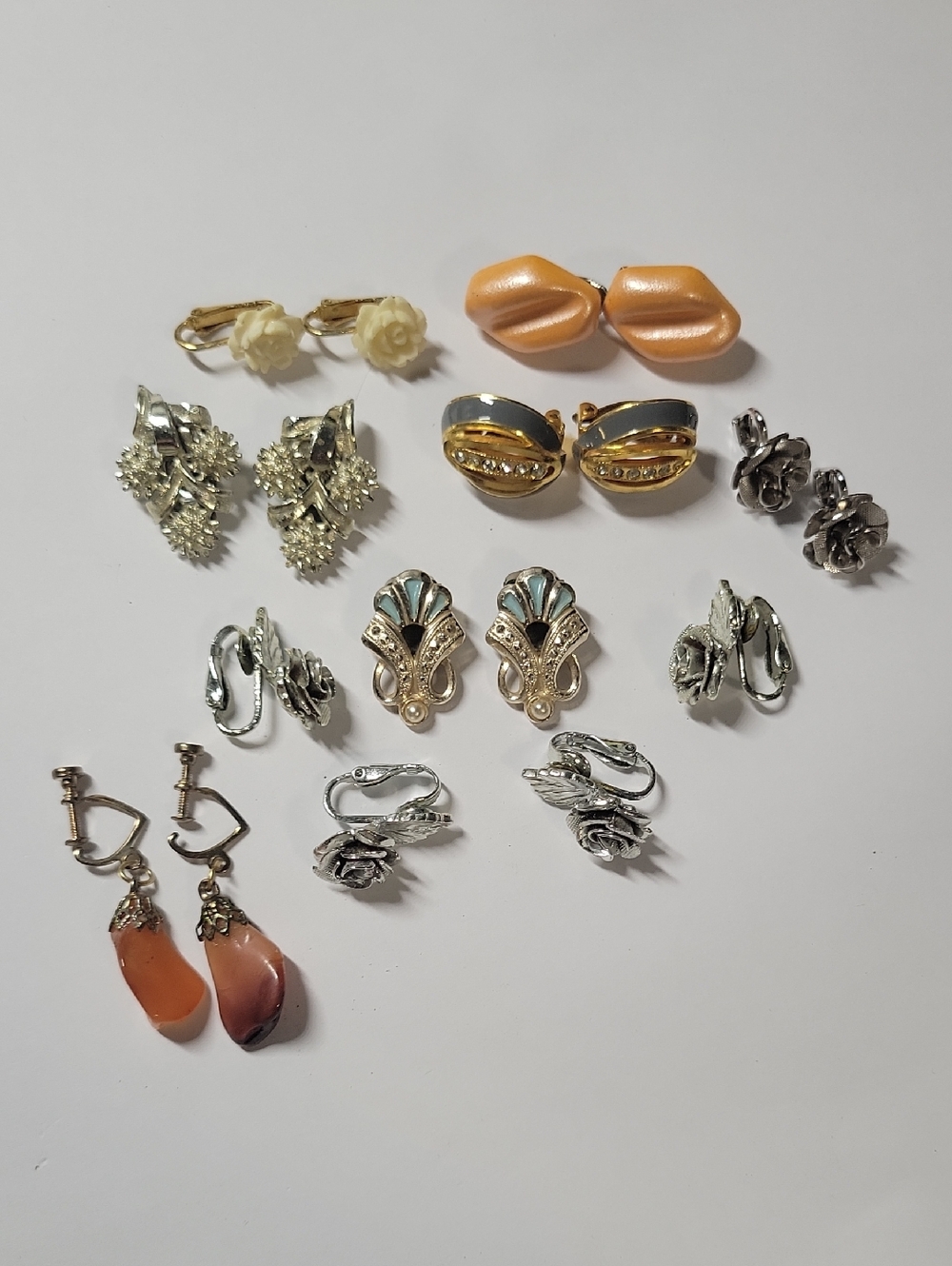 Assorted Women's Clip-On Earrings - Peach, Gold, Silver Tones